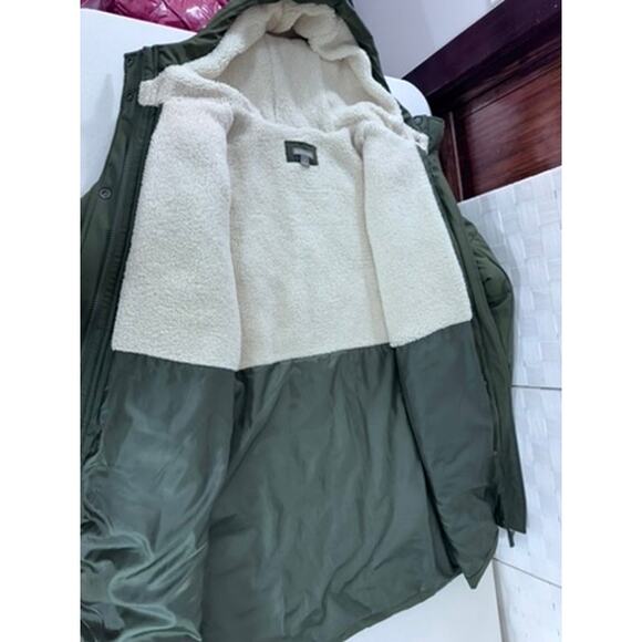"FALLS CREEK" Green Womens Puffer Coat Side Zippers Sherpa Lined SZ 1X Cozy Warm - Picture 6 of 12